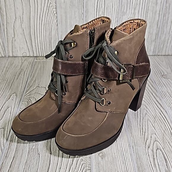 Nicole Sylvie Mint Brown Lace Up Look Zip Side Leather Ankle Boots Womens 9 NEW - Picture 9 of 11